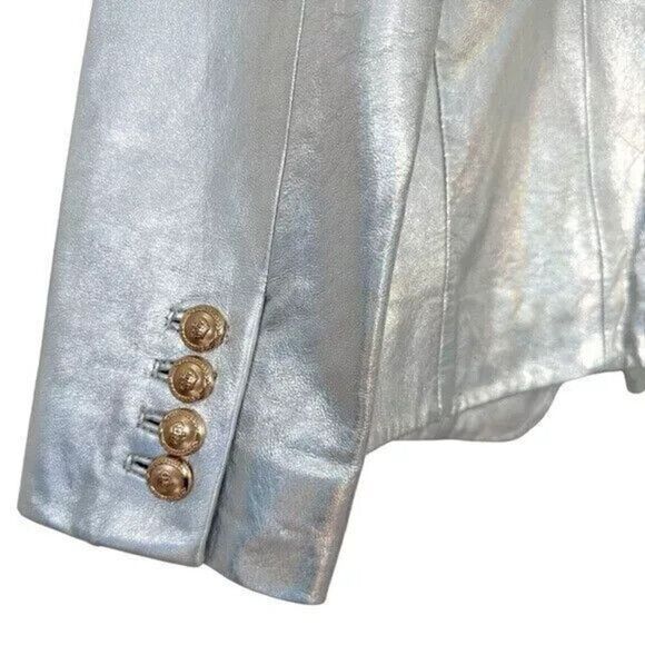 NWT Walter Baker Marley Leather Silver Metallic Double Breasted Blazer Medium - Picture 5 of 8